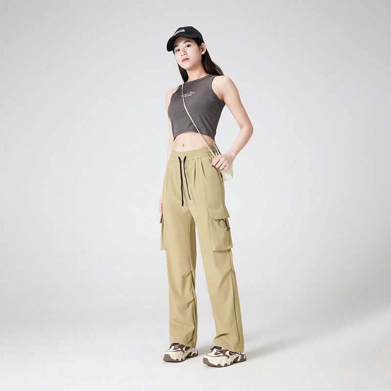 Damen Cargohose im Outdoor-Stil mit Kordelbund, großen Seitentaschen und verstellbarem Saum Nord Taschen