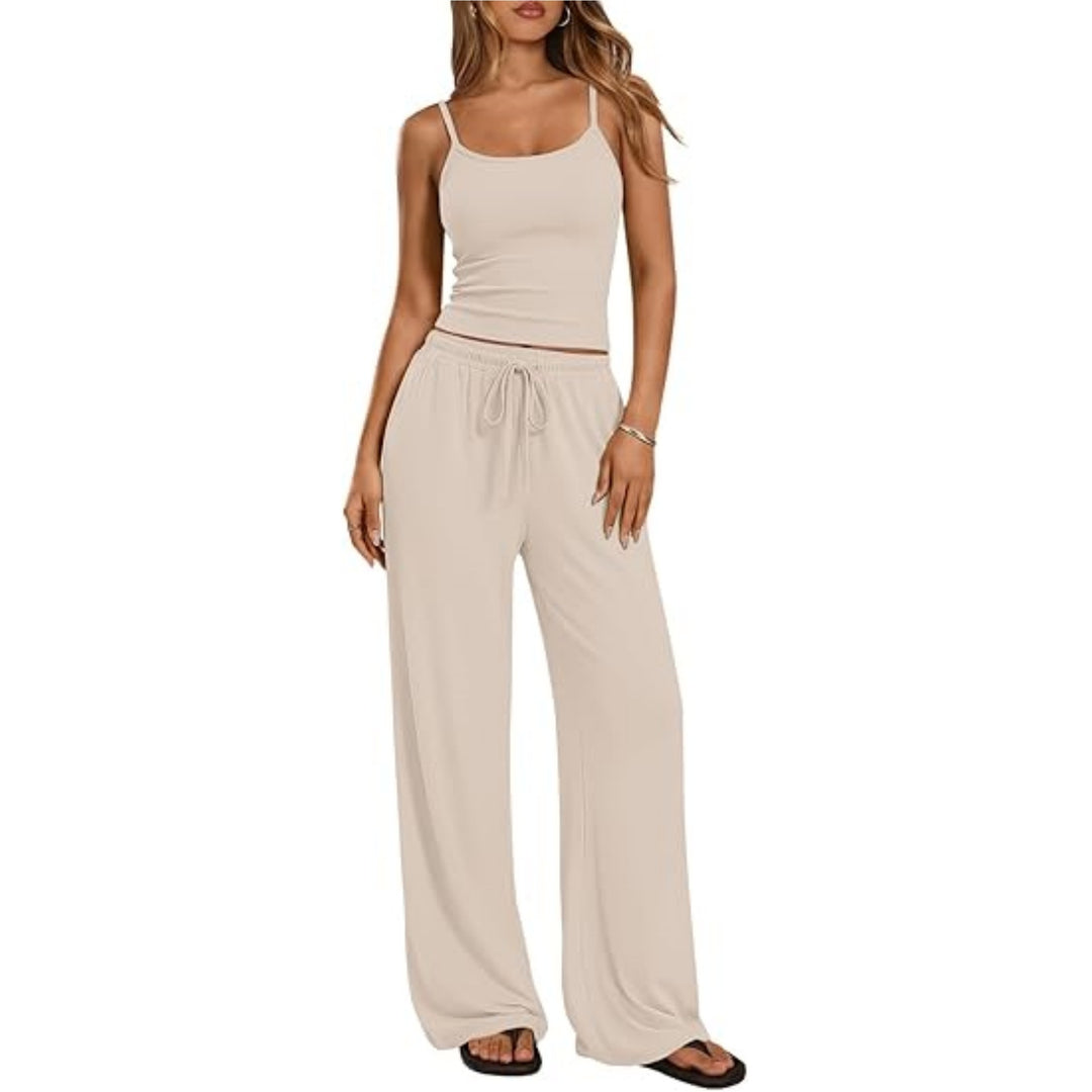 Damen Loungewear-Set aus weichem Viskose-Mix mit Spaghettiträgertop und weiter Jersey-Hose Nord Taschen