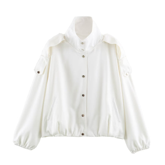 Damen Oversize-Blousonjacke mit Funnelkragen, verdeckten Druckknöpfen und Ärmelpatten Nord Taschen