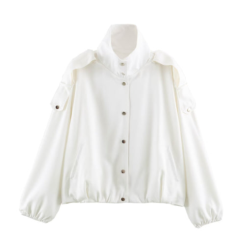 Damen Oversize-Blousonjacke mit Funnelkragen, verdeckten Druckknöpfen und Ärmelpatten Nord Taschen
