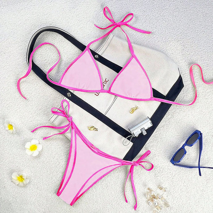 Damen Triangel-Bikini mit verspieltem Schnürdesign