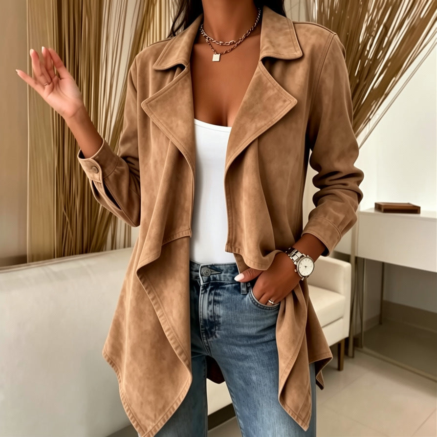 Damen Wasserfalljacke aus Veloursimitat mit asymmetrischem Saum Nord Taschen