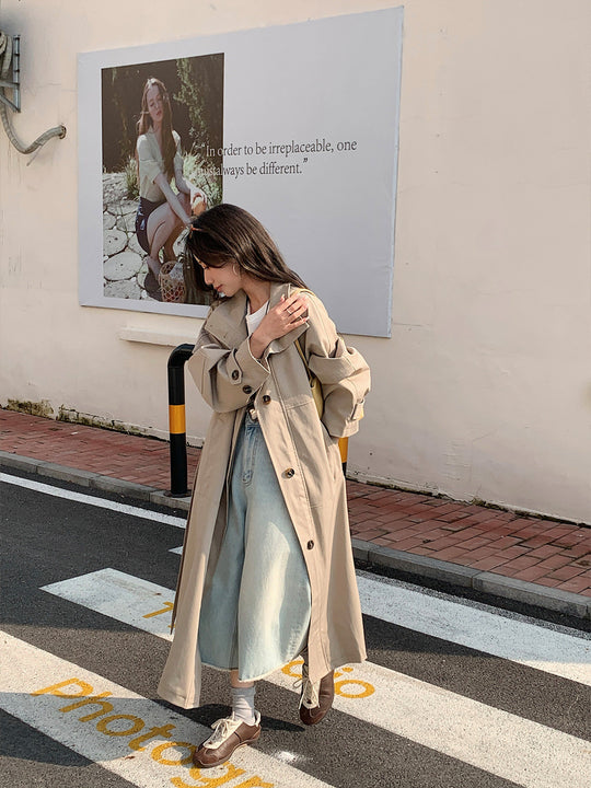 Damen Langer leichter Trenchcoat im Oversize-Stil mit geradem Schnitt und verdeckter Knopfleiste Nord Taschen