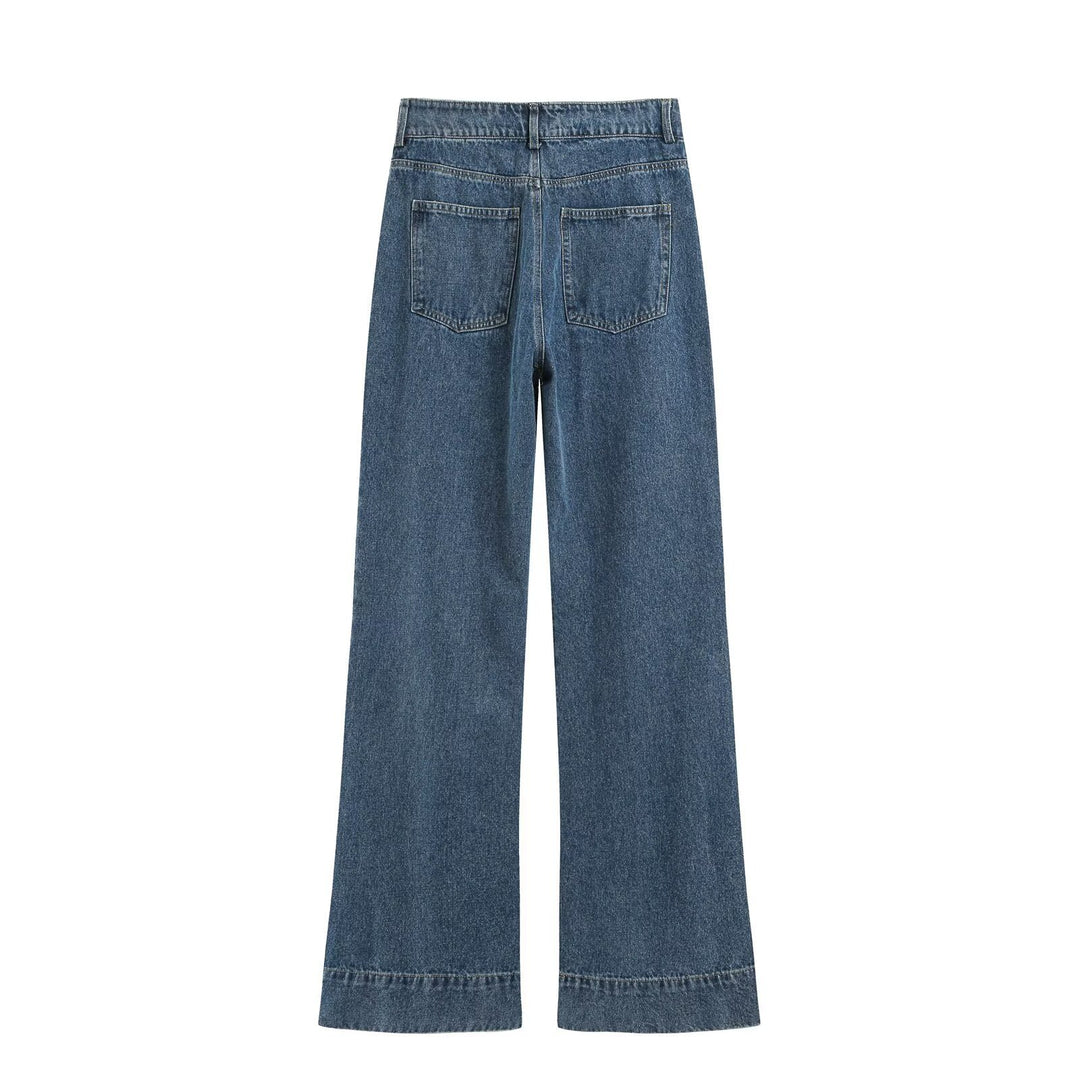 Damen High-Waist Schlagjeans mit extra weitem Bein und Zierklappe Nord Taschen