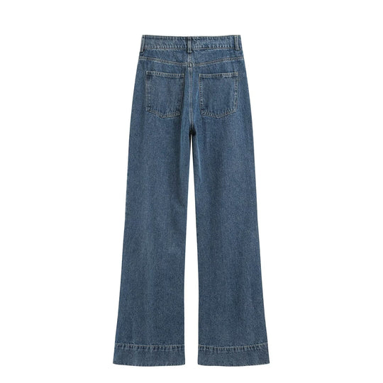 Damen High-Waist Schlagjeans mit extra weitem Bein und Zierklappe Nord Taschen