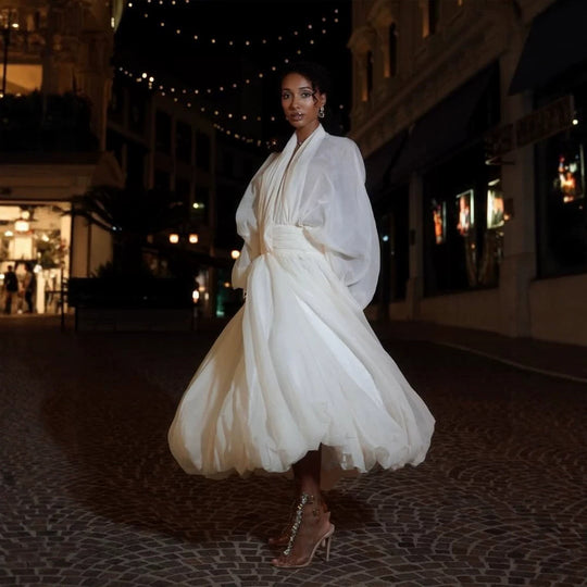 Damen Luftiges Plissiertes Maxikleid mit Ballon‑Saum, V‑Ausschnitt und Schalkragen Nord Taschen
