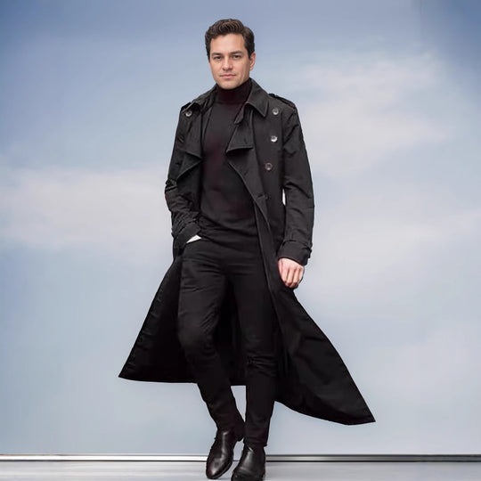 Herren Wasserabweisender Long-Trenchcoat mit doppelter Knopfleiste, Schulterklappen und verstellbarem Taillengürtel Nord Taschen
