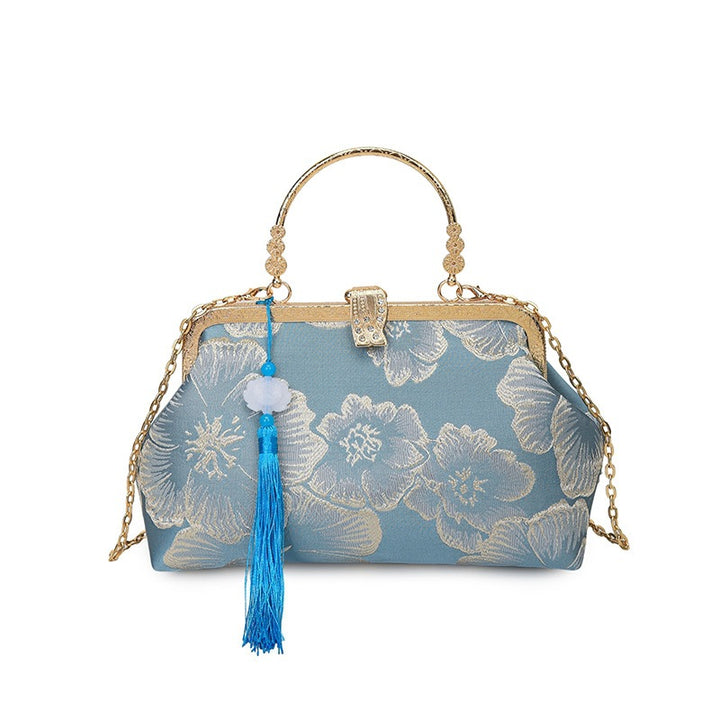Damen elegante Clutch-Tasche mit floralem Druck und goldenen Akzenten Nord Taschen