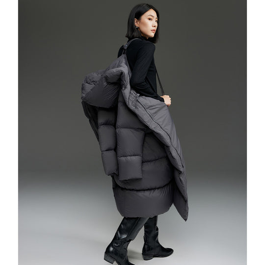 Damen Extra-langer wattierter Steppmantel mit Kapuze, Thermo-Füllung und Zwei-Wege-Reißverschluss Nord Taschen