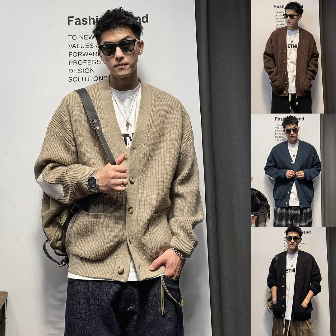 Herren Moderne Strickjacke mit Knopfleiste Nord Taschen