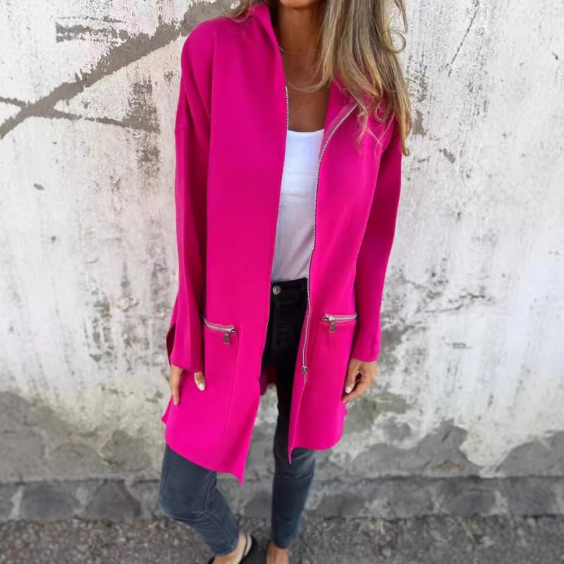 Damen Kapuzen-Longcardigan mit durchgehendem Reißverschluss und Ziertaschen Nord Taschen
