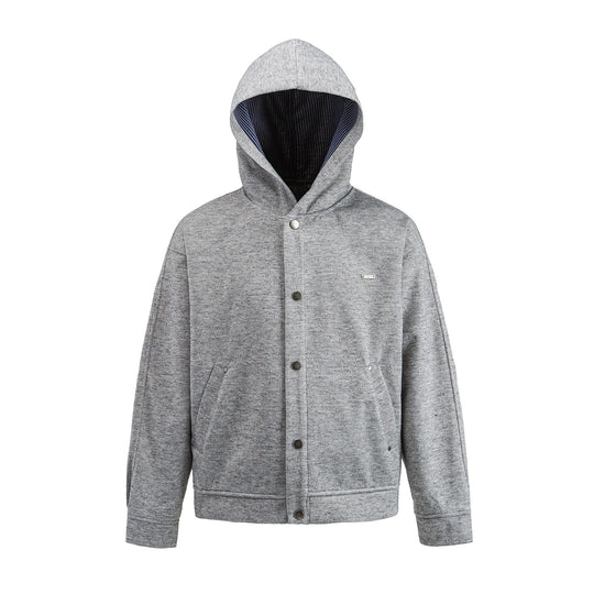 Unisex Kurz geschnittene Boxy-Kapuzenjacke aus Sweat mit Druckknopfblende und Eingrifftaschen Nord Taschen
