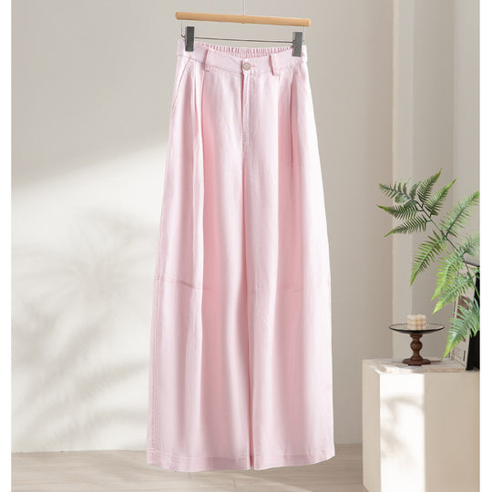 Damen weite Leinenoptik-Hose mit hoher Taille, Bügelfalte und elastischem Rückenteil Nord Taschen