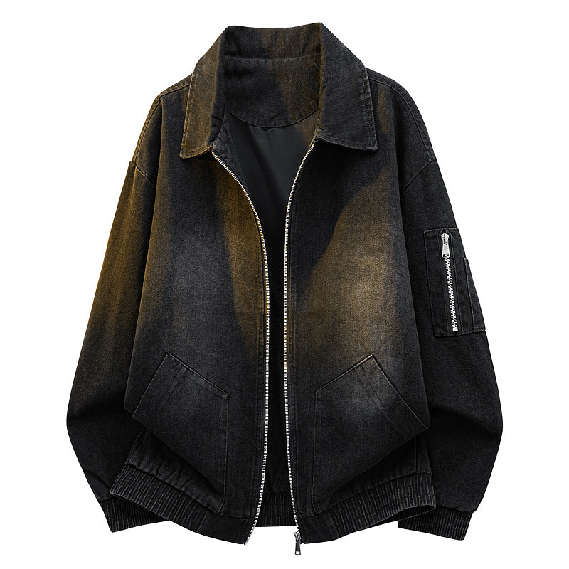 Herren Oversize Jeans‑Bomberjacke mit Used‑Waschung und Reißverschluss‑Ärmeltasche Nord Taschen