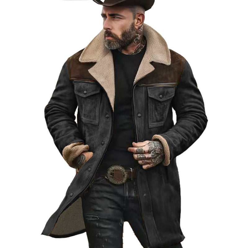 Herren Langer Sherpa-Mantel mit Kunstfellfutter und Wildlederoptik Nord Taschen