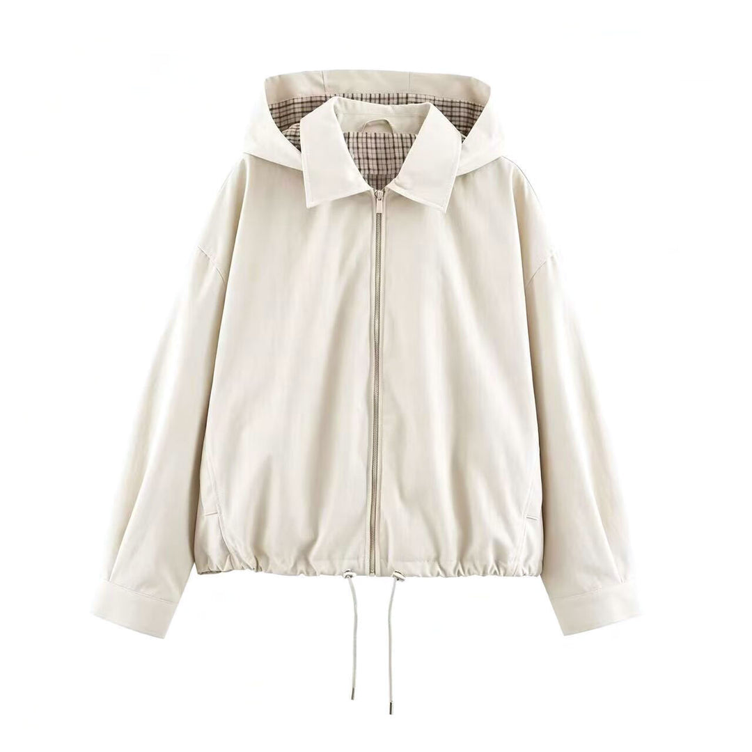 Damen Leichte Kapuzenjacke im Cropped-Oversize-Schnitt mit Tunnelzugsaum und verdecktem Reißverschluss Nord Taschen