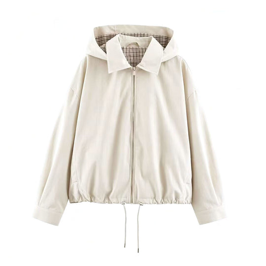 Damen Leichte Kapuzenjacke im Cropped-Oversize-Schnitt mit Tunnelzugsaum und verdecktem Reißverschluss Nord Taschen