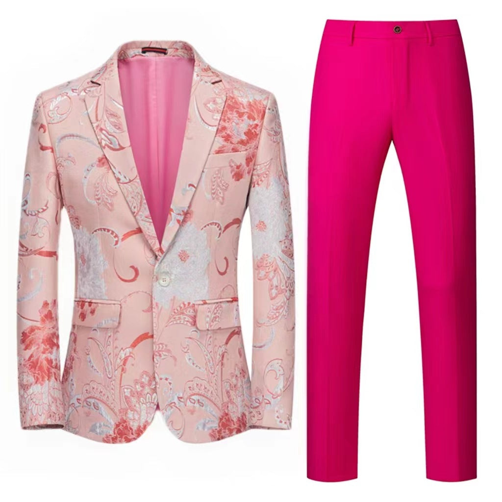 Damen Zweiteiliges Satin-Jacquard-Sakko mit floralem Muster und taillierter Passform sowie Slim-Fit Anzughose Nord Taschen