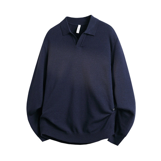 Unisex Oversized Polokragen-Feinstrickpullover mit weitem Schnitt Nord Taschen