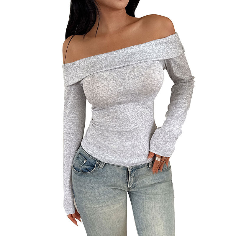 Damen Schulterfreies Langarm-Formshirt mit umgeschlagener Carmen‑Passe und taillierter Silhouette Nord Taschen