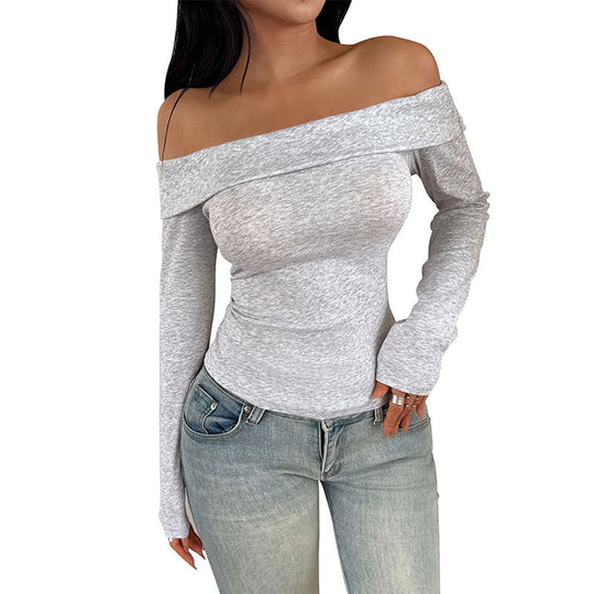 Damen Schulterfreies Langarm-Formshirt mit umgeschlagener Carmen‑Passe und taillierter Silhouette Nord Taschen