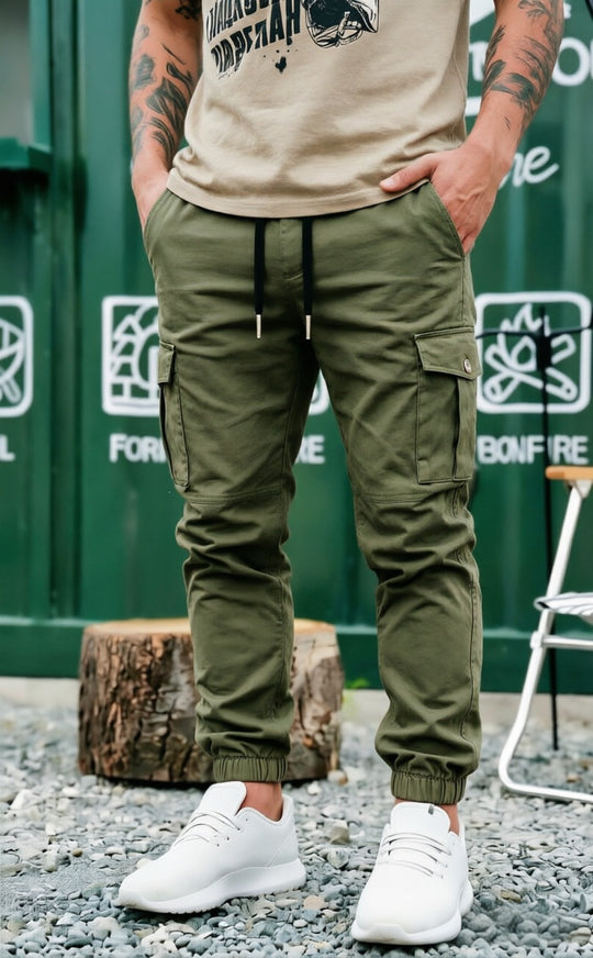 Herren Tapered Cargo-Jogginghose mit elastischem Saum, Kordelzug & Multifunktions‑Taschen Nord Taschen