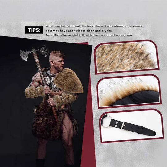 Herren Kriegerisches Kostüm‑Accessoire‑Set aus Kunstpelz mit Schulterbehang, Armschützern und verstellbarem Leder‑Harness Nord Taschen
