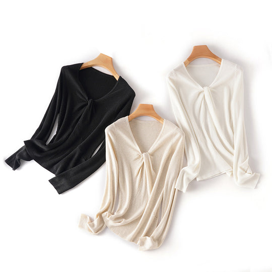 Damen Feinstrick-Top mit V-Ausschnitt, Twist-Detail und figurbetonter Passform Nord Taschen