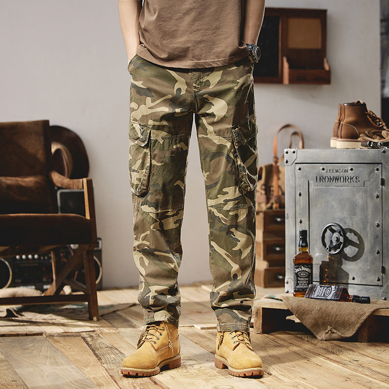 Herren Camouflage-Utility-Cargohose mit Mehrfachklappentaschen, Kniepaneelen und Kordelabschluss Nord Taschen