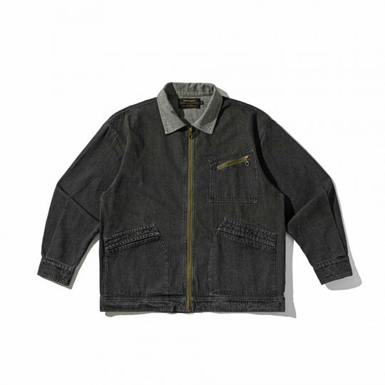 Unisex Kastenförmige Overshirt‑Jacke aus gewaschenem Denim mit Frontreißverschluss und Mehrfachtaschen Nord Taschen