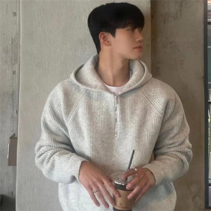 Herren Oversized Strick-Halbzip-Hoodie mit Rippstruktur Nord Taschen