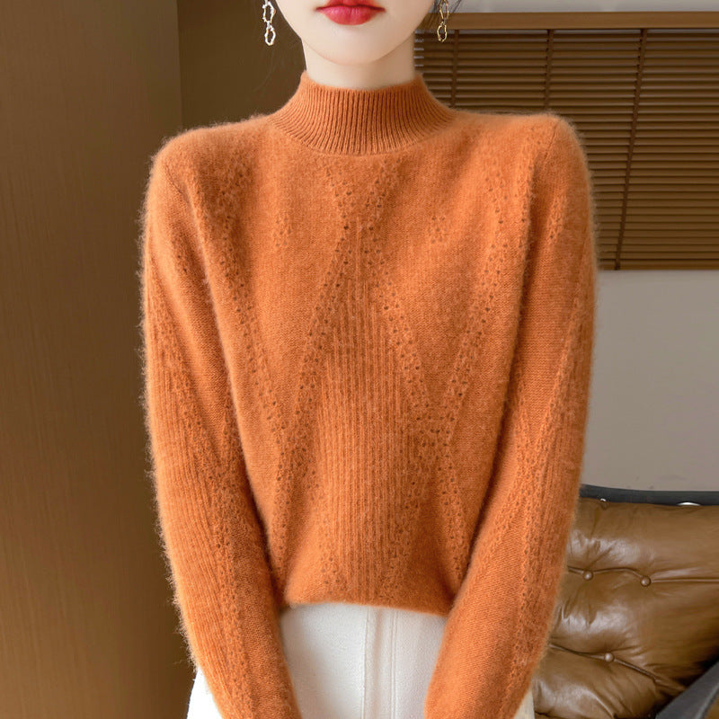 Damen Leichter Mockneck-Feinstrickpullover mit Ajour-Chevron und kaschmirweichem Finish Nord Taschen