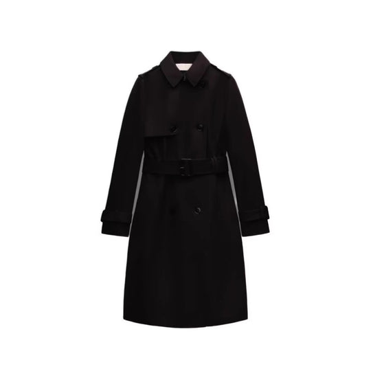 Damen Langer taillierter Trenchcoat mit doppelreihiger Knopfleiste, Taillengürtel und Ärmelriegel Nord Taschen