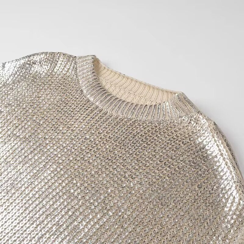 Damen Oversized Strickpullover mit Cut-Out-Schultern und Metallic-Glanz Nord Taschen