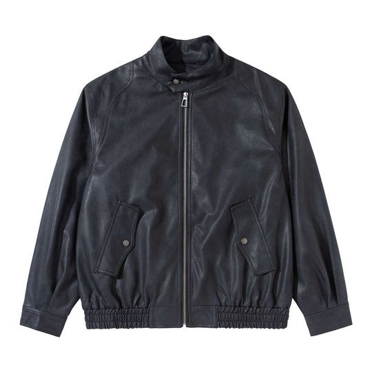 Herren Vintage‑inspirierte Kunstleder‑Bomberjacke mit Funnelkragen, Pattentaschen und elastischem Saum Nord Taschen