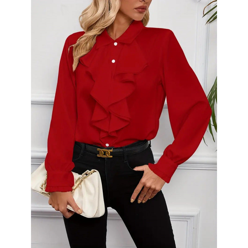Damen Bluse Mitraffinierten Rüschendetails und Eleganten Ärmeln