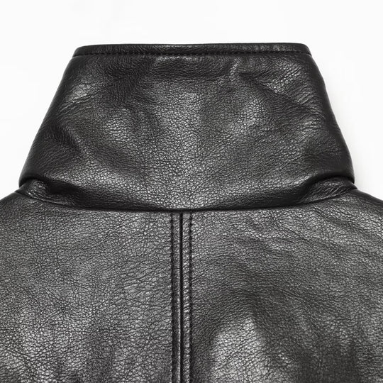 Damen Cropped Boxy Kunstlederjacke mit hohem Funnelkragen und verdeckter Leiste Nord Taschen