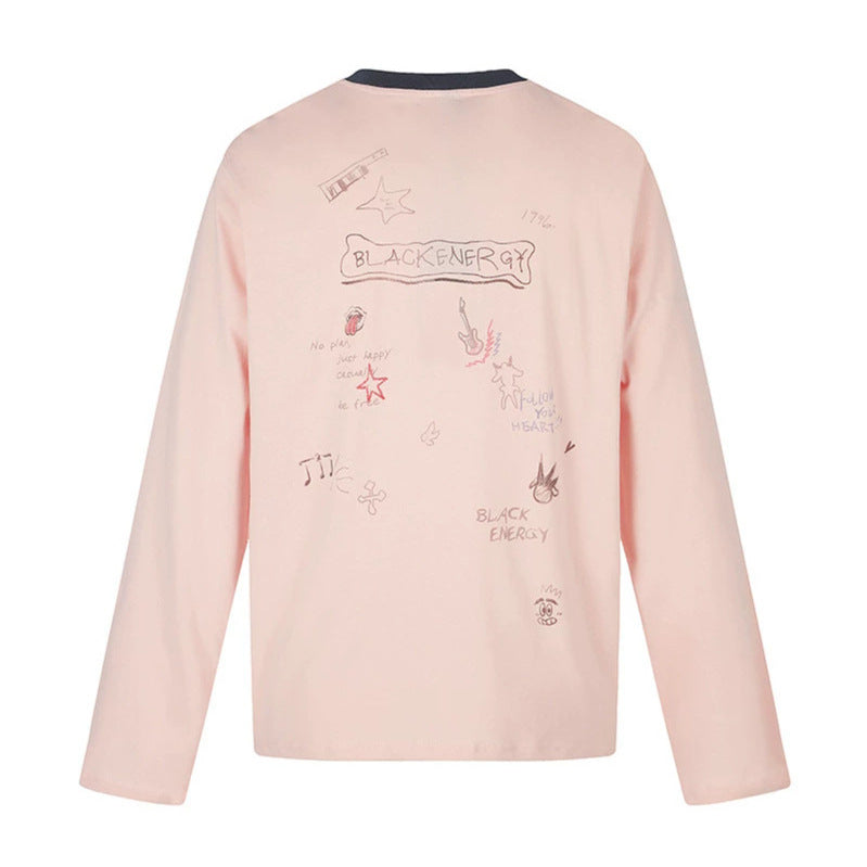 Damen Langarmshirt mit Comic-Gitarrenprint, Glitzerdetail und Kontrastkragen Nord Taschen