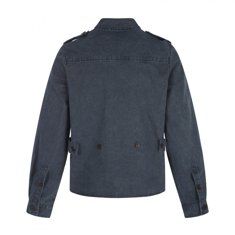 Damen Kastenförmige Overshirt-Jacke aus Denim mit Schulterklappen und aufgesetzten Brusttaschen Nord Taschen