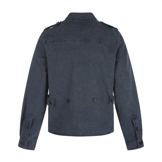 Damen Kastenförmige Overshirt-Jacke aus Denim mit Schulterklappen und aufgesetzten Brusttaschen Nord Taschen