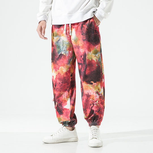 Herren Tie-Dye Baggy Jogginghose mit Tunnelzug, Gummibündchen und dekorativen Riemen Nord Taschen