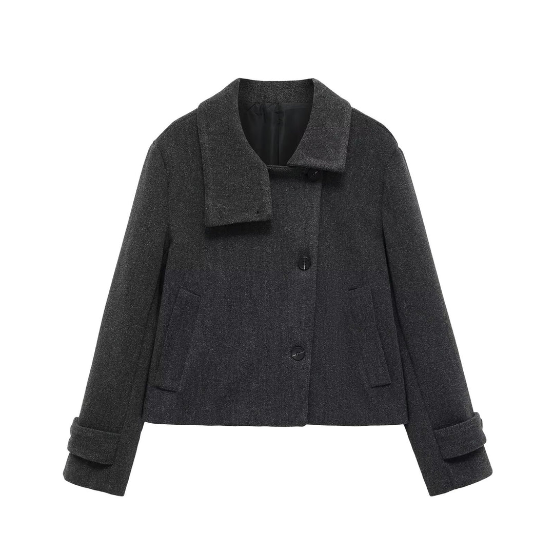 Damen Kurze Wollmischjacke mit Umschlagkragen, Kastenform und verstellbaren Manschetten Nord Taschen