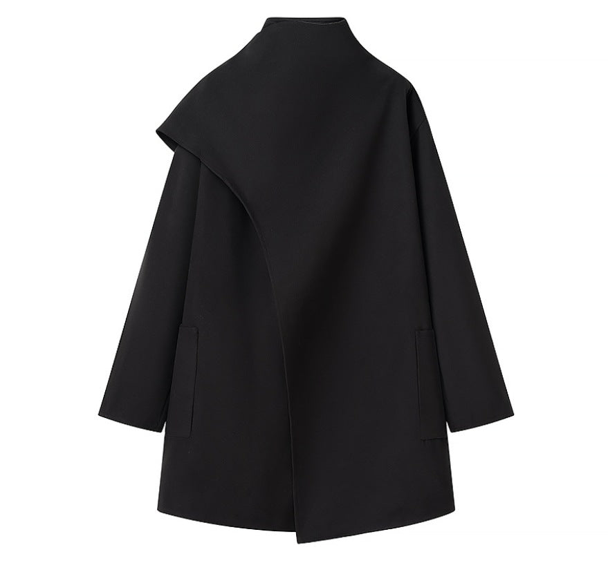 Damen 40+ asymmetrischer Wollmix Cape‑Mantel mit Stehkragen Nord Taschen