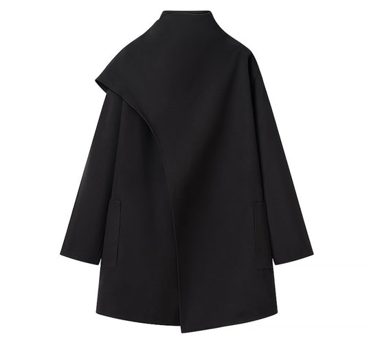 Damen 40+ asymmetrischer Wollmix Cape‑Mantel mit Stehkragen Nord Taschen