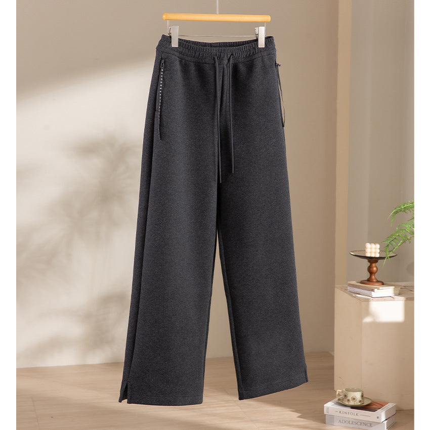 Damen weite French‑Terry Lounge-Sweatpant mit hohem Bund, Kordelzug und seitlichen Schlitzen Nord Taschen
