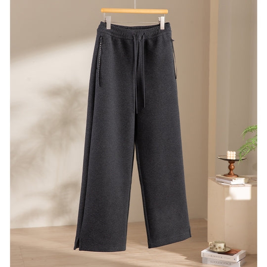 Damen Weite Highwaist Sweathose mit Tunnelzug, Eingrifftaschen und Saumschlitz Nord Taschen