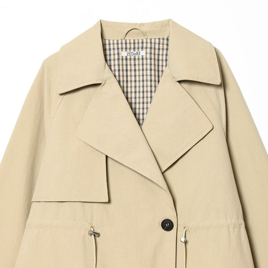 Damen Kurzer Oversize-Trenchcoat mit Tunnelzugtaillen und weitem Revers Nord Taschen