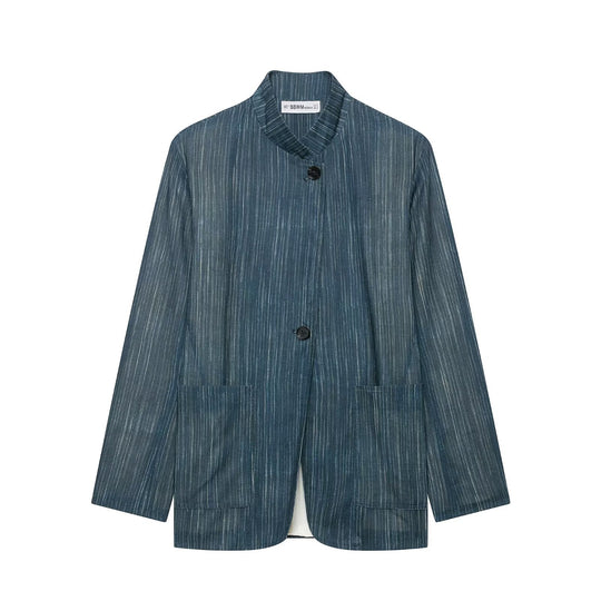 Damen Zweiteiliges Nadelstreifen-Set mit Stehkragen-Blazer und Highwaist-Palazzohose Nord Taschen