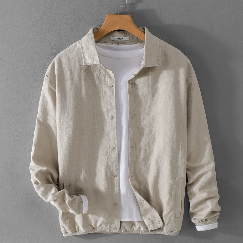 Herren Leichte Leinenjacke mit Hemdkragen, Relaxed Fit und Druckknopfleiste Nord Taschen
