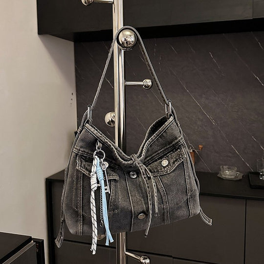 Damen lässige Denim Umhängetasche mit abnehmbarem Anhänger Nord Taschen